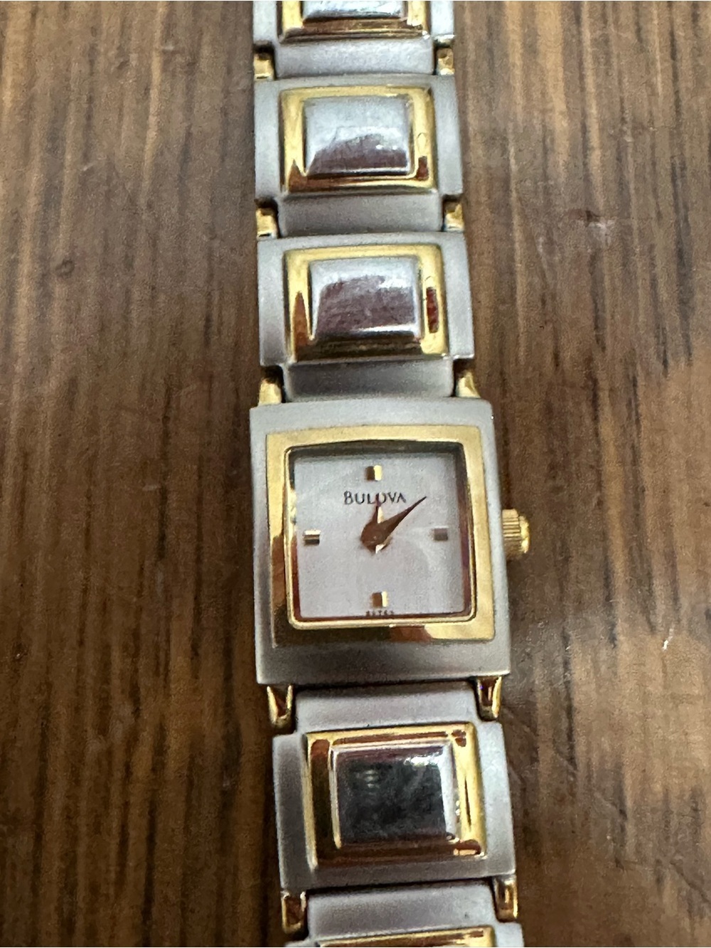 Vintage Bulova Two-Tone Silver and Gold Women's Square Bracelet Watch - Picture 2 of 6